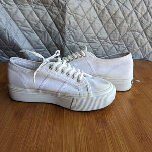 Superga Women's White Platform Sneakers 2790 Lace-Up EU 37 US 6.5 [V09]